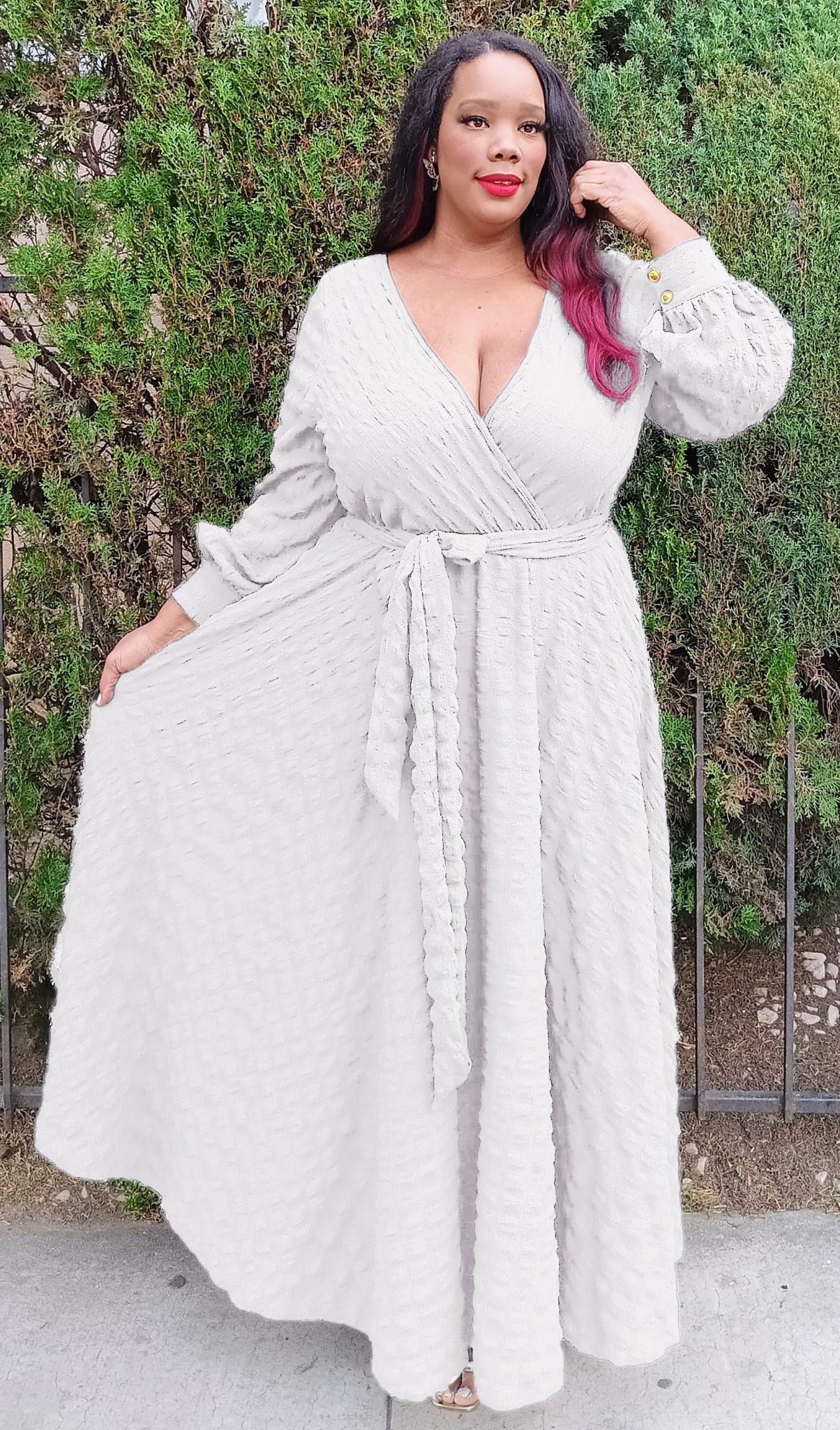 1050PC MAXI FLOWY POPCORN FABRIC W/BELT AND CUFFS