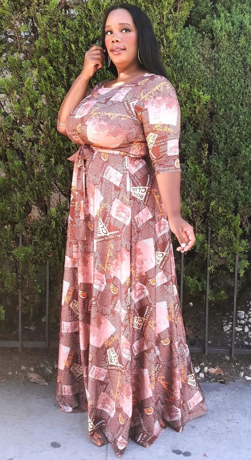 Plus Size Women Letter Print Fit & Flare Maxi Dress Made In USA