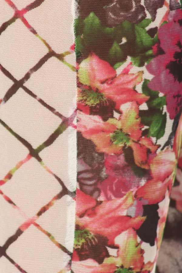 Women Floral Print Long Sleeve Fit Jumpsuit Front Cutout Detailing