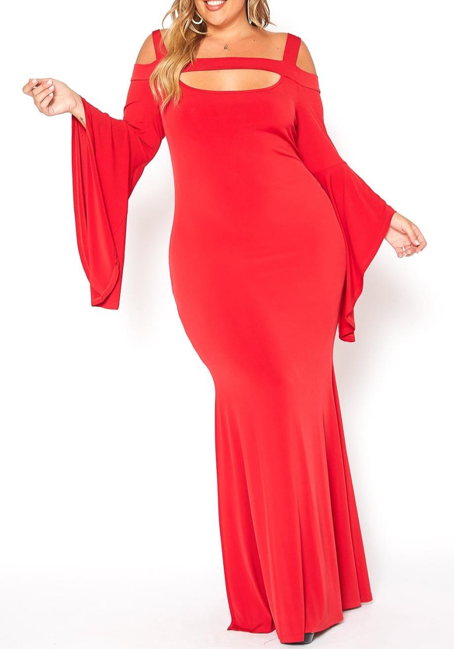 Plus Size Angel Sleeve Evening Gown