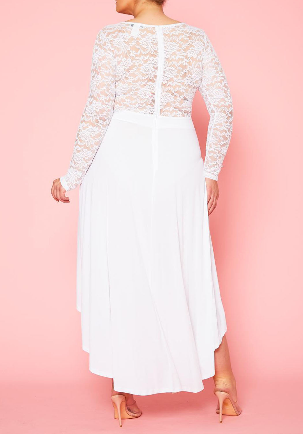 1584 Viva Curvy Plus Size Floral Lace High Low Flare Dress