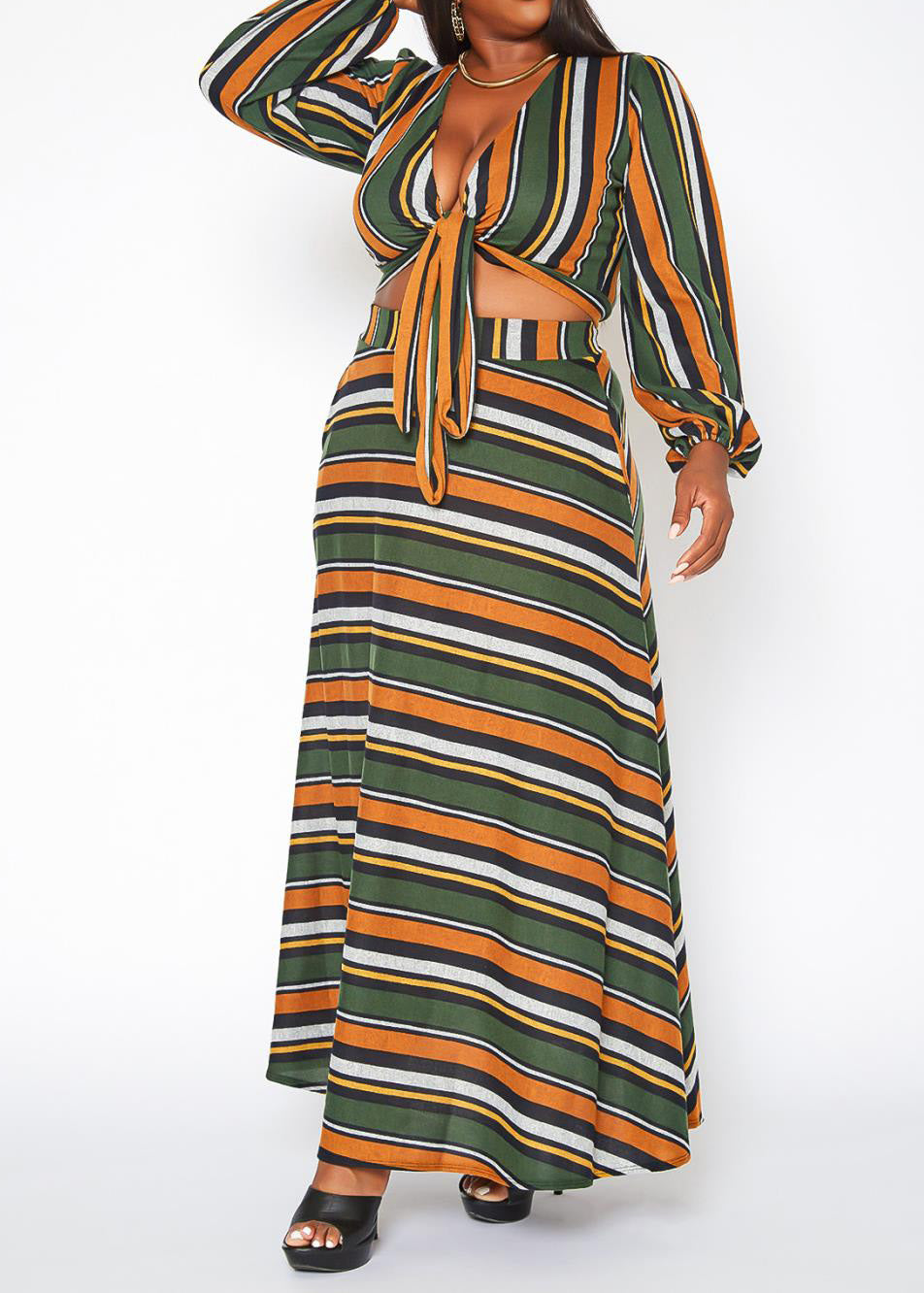 Hi Curvy Plus Size Women Multi Striped Two Piece Set