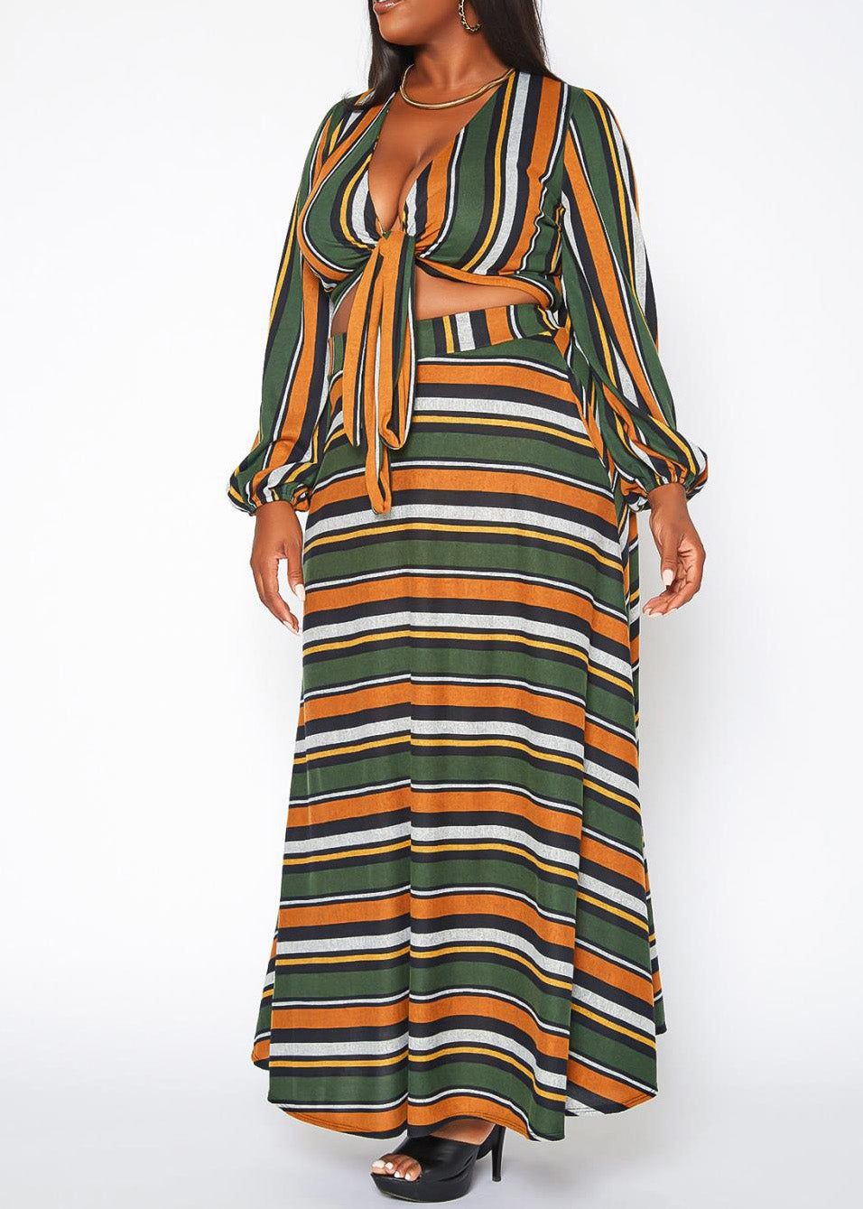 Hi Curvy Plus Size Women Multi Striped Two Piece Set