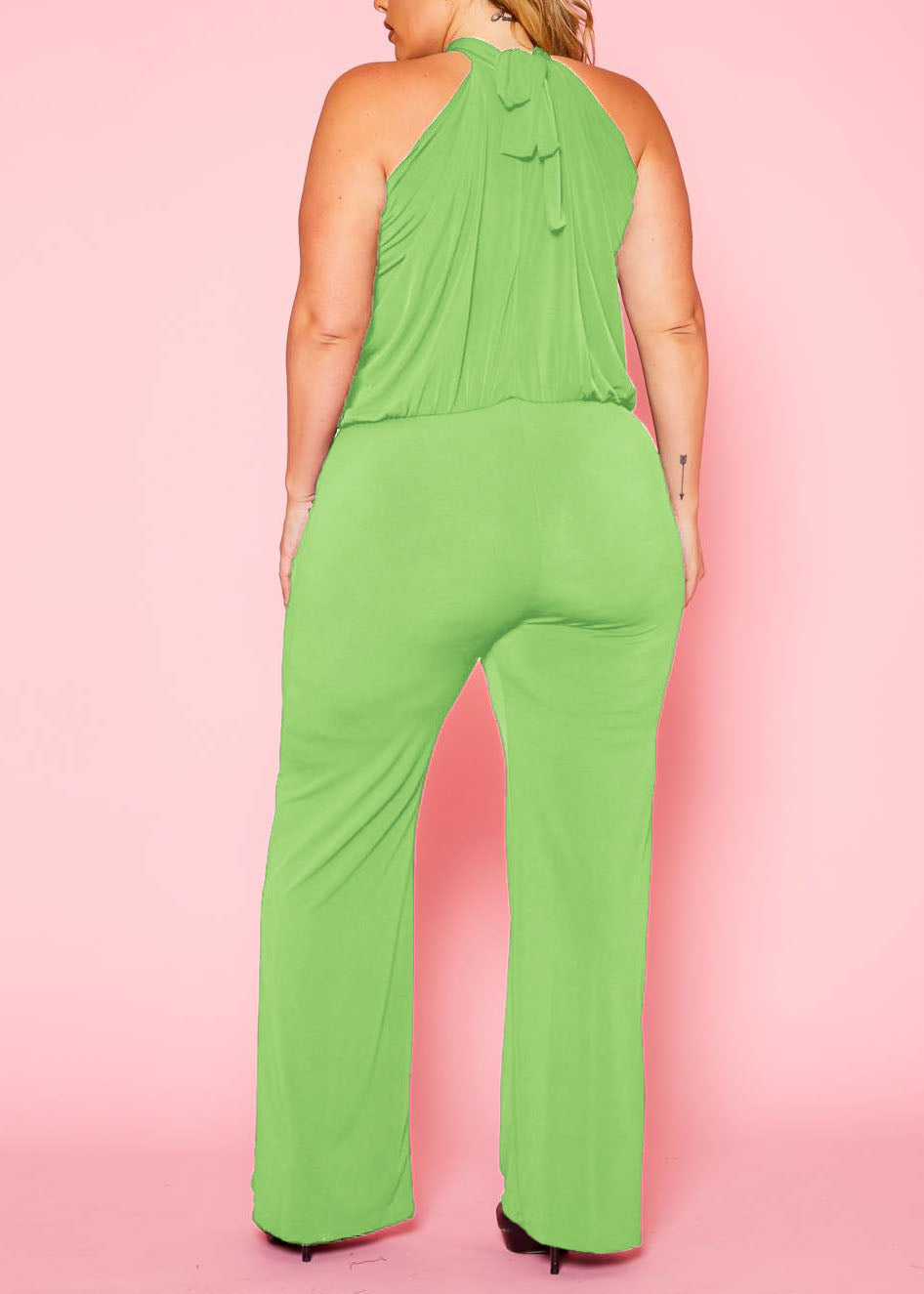 Plus Size Women Halter Neck Flare Jumpsuit