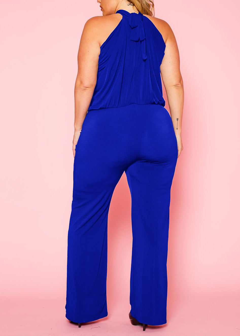 Plus Size Women Halter Neck Flare Jumpsuit