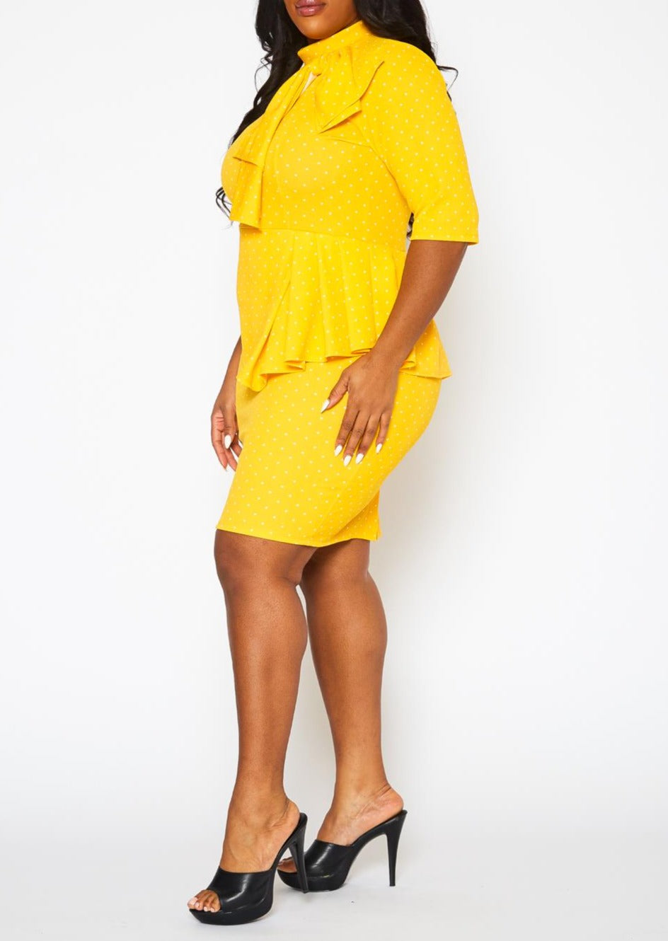 HI Curvy Plus Size Women Print Peplum Mini Dress Made in USA