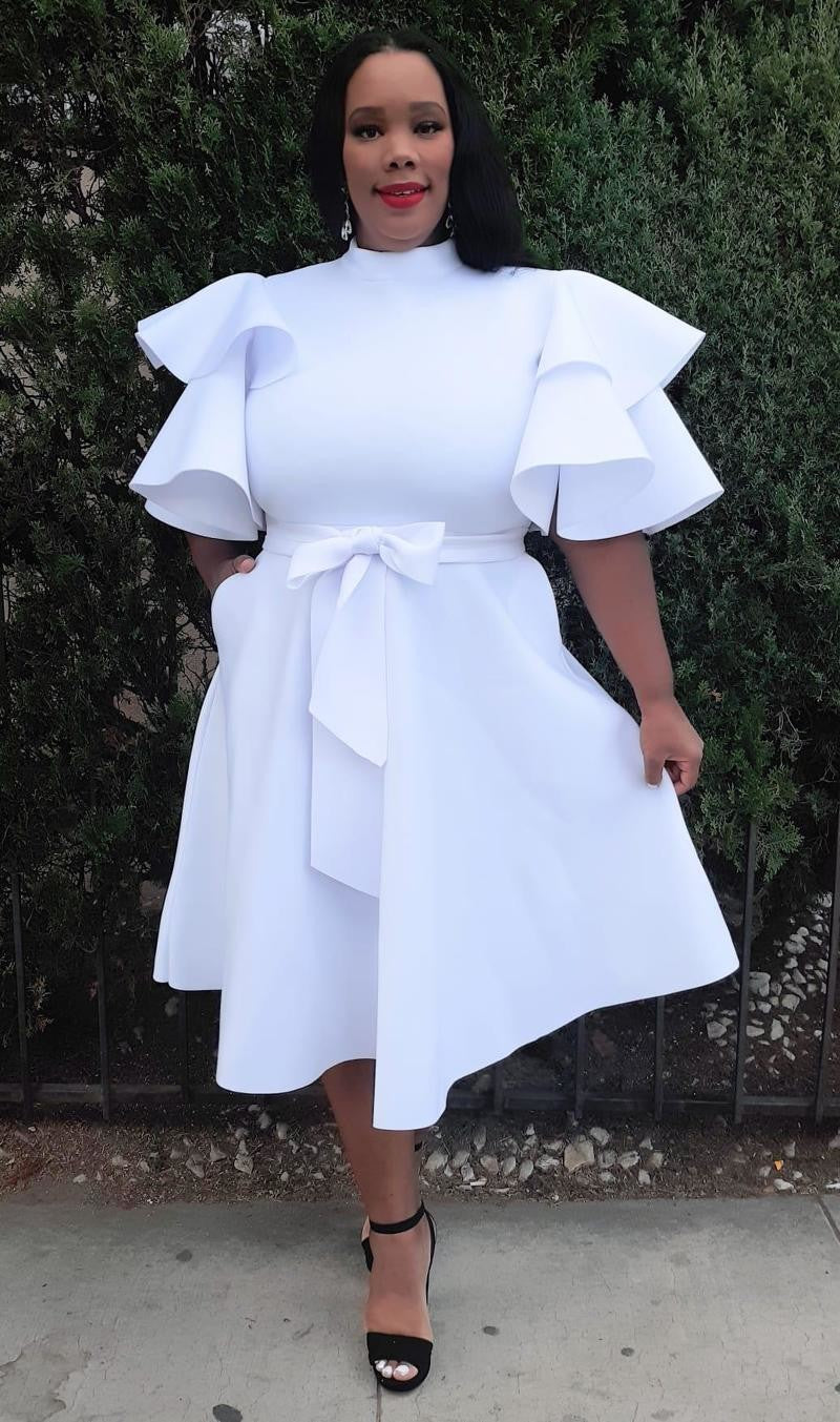 2862 Plus Size Extravagant Fit and Flare Midi Dress With Belt