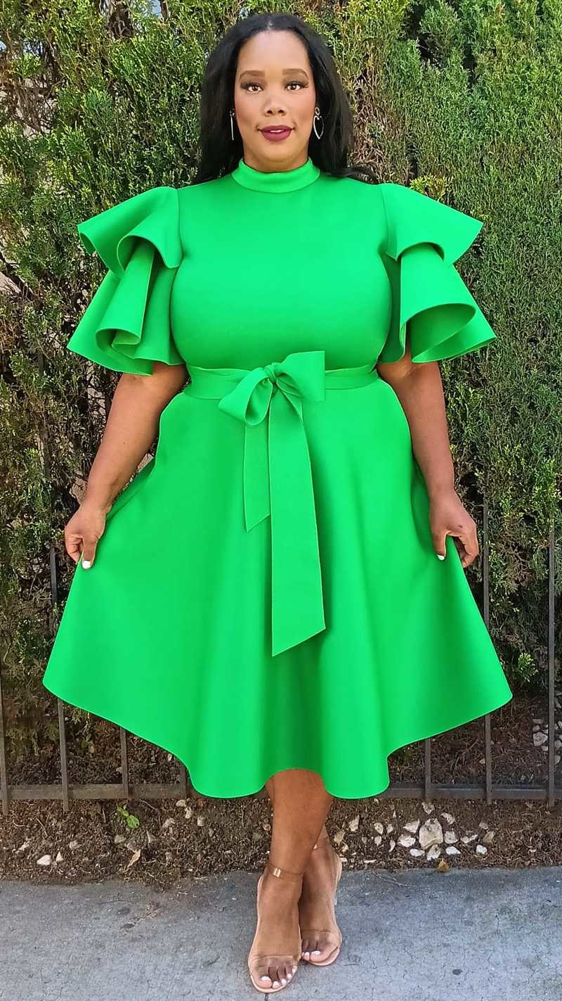 2862 Plus Size Extravagant Fit and Flare Midi Dress With Belt