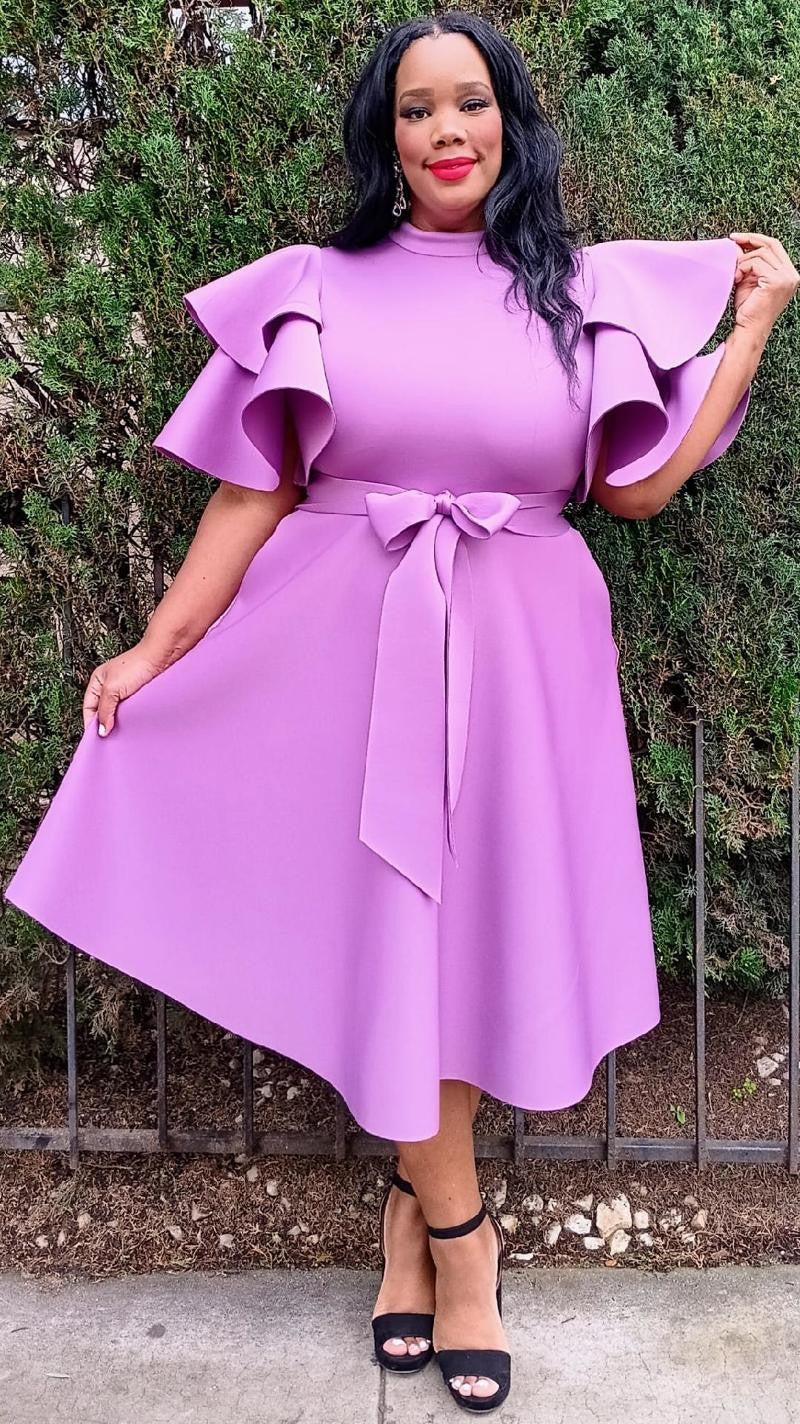 2862 Plus Size Extravagant Fit and Flare Midi Dress With Belt