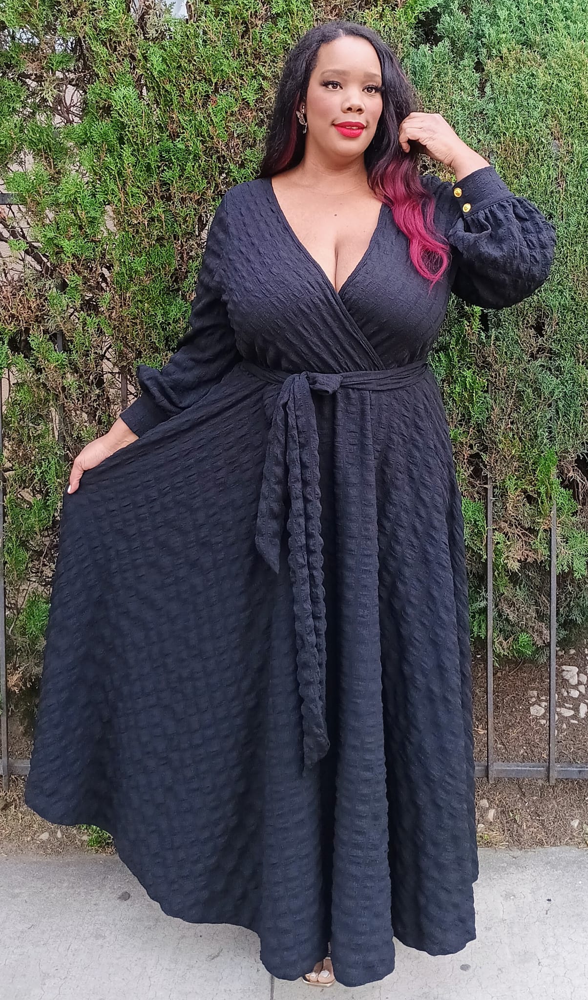 2951 PC Women Reg Size Buttons Cuffs Popcorn Fabric Maxi Flowy Belt