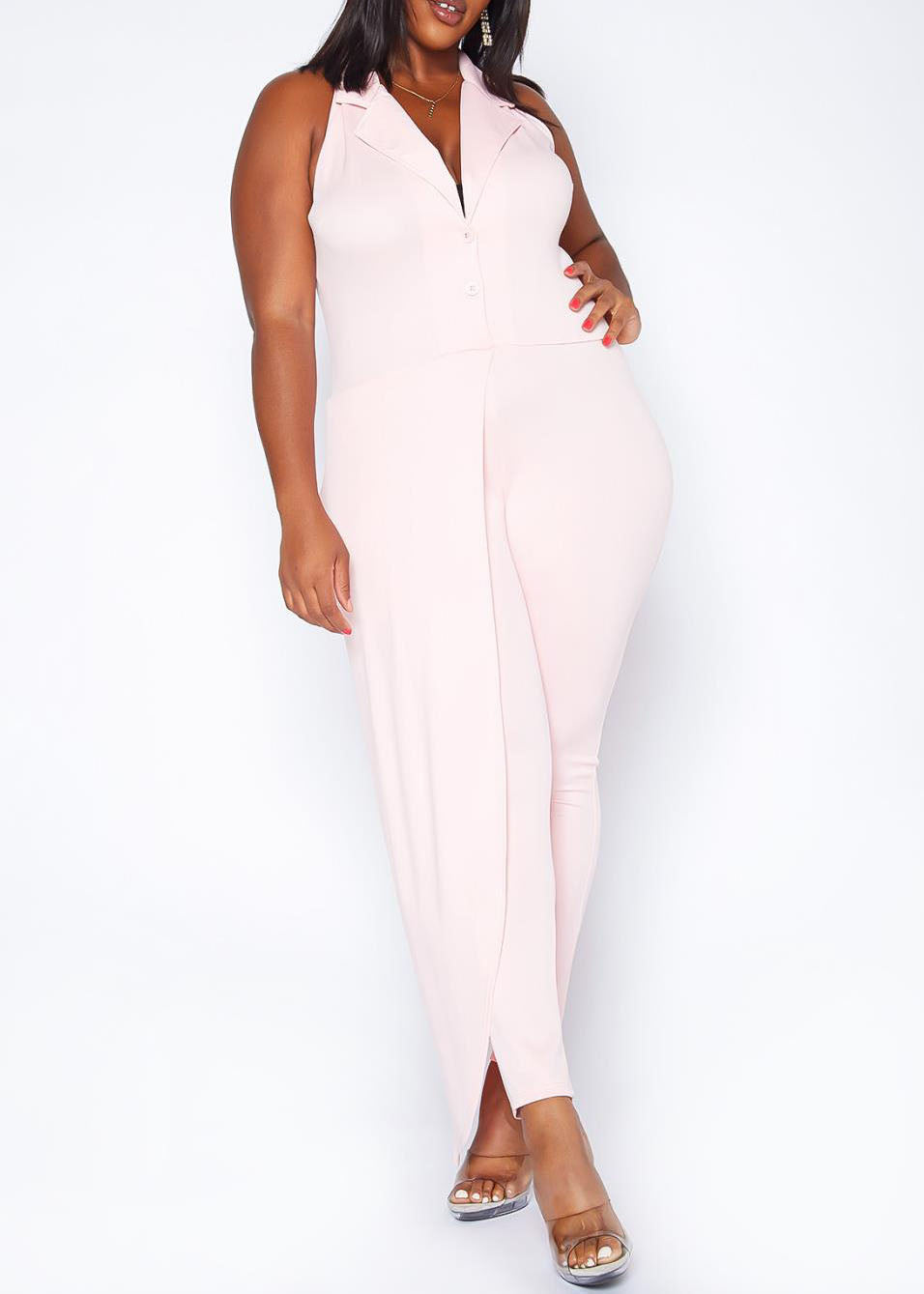 Plus Size Asymmetric Overlay Notch Collar Jumpsuit Made in USA 1