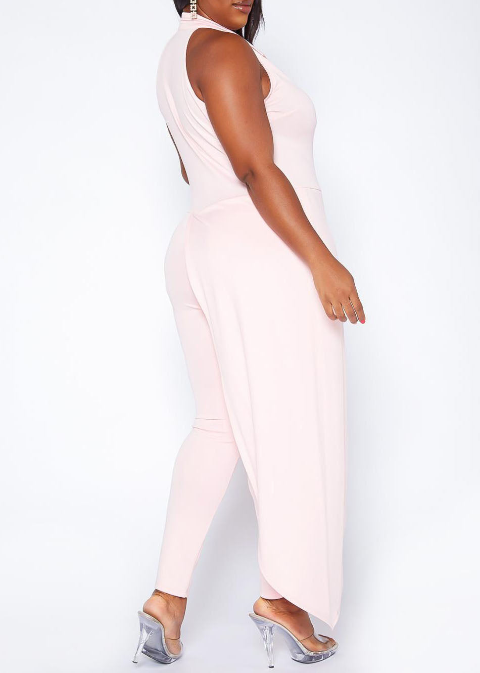 Plus Size Asymmetric Overlay Notch Collar Jumpsuit Made in USA 1