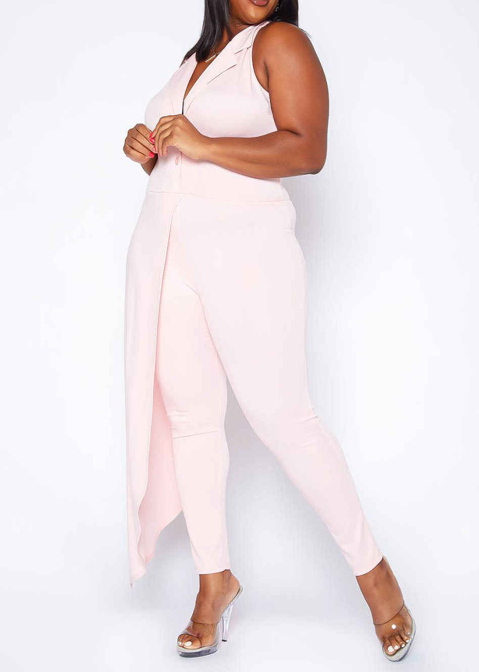 Plus Size Asymmetric Overlay Notch Collar Jumpsuit Made in USA