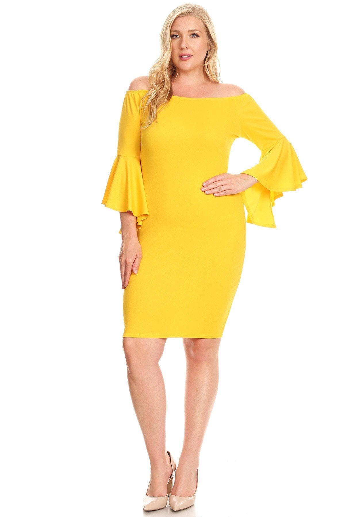 Plus_Size_Off_Shoulder_with_3_4_bell_sleeves_bodycon_Party_Dress