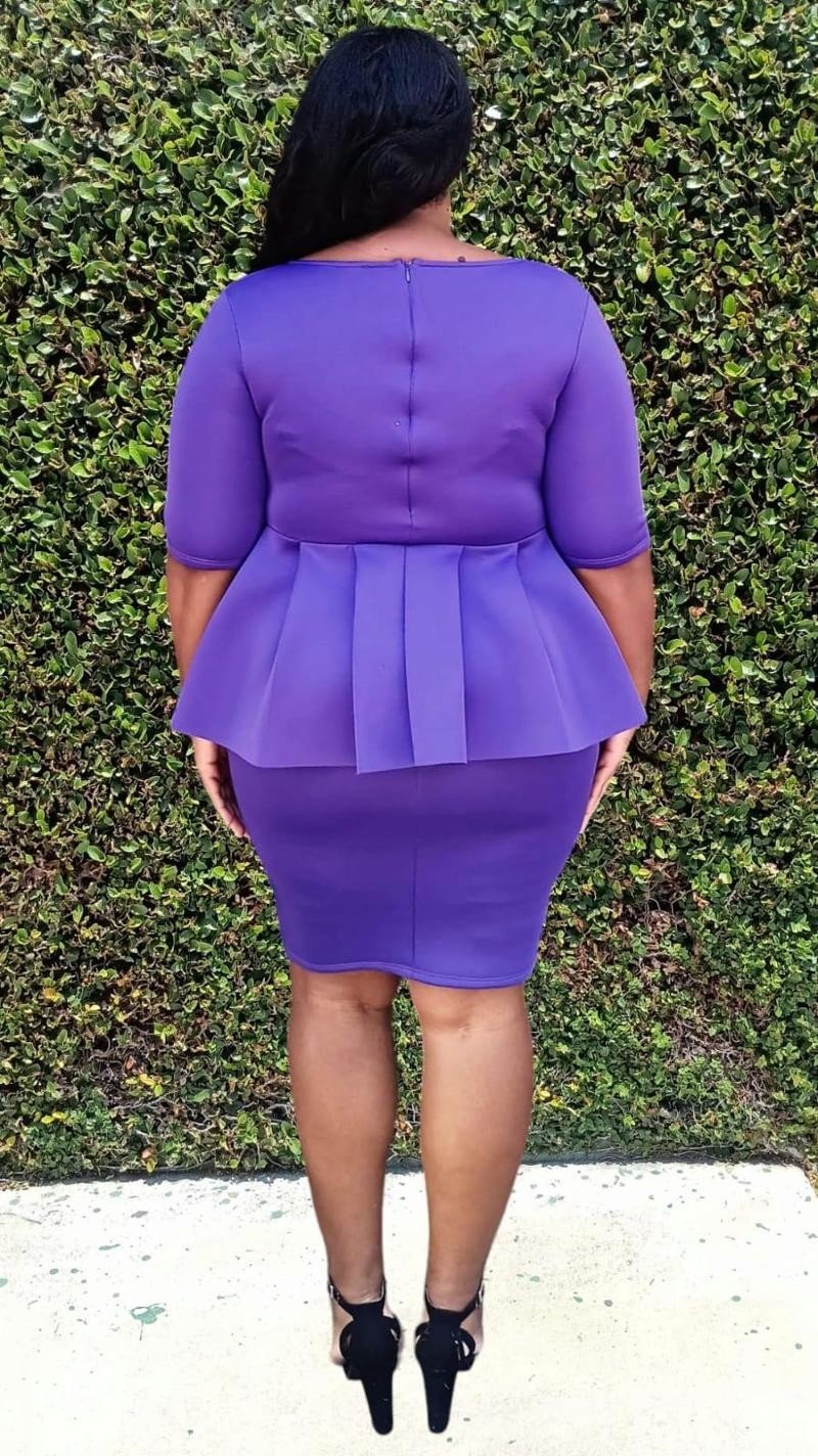 Plus Size Scuba Round Neck Ruff Hem Peplum Knee Dress