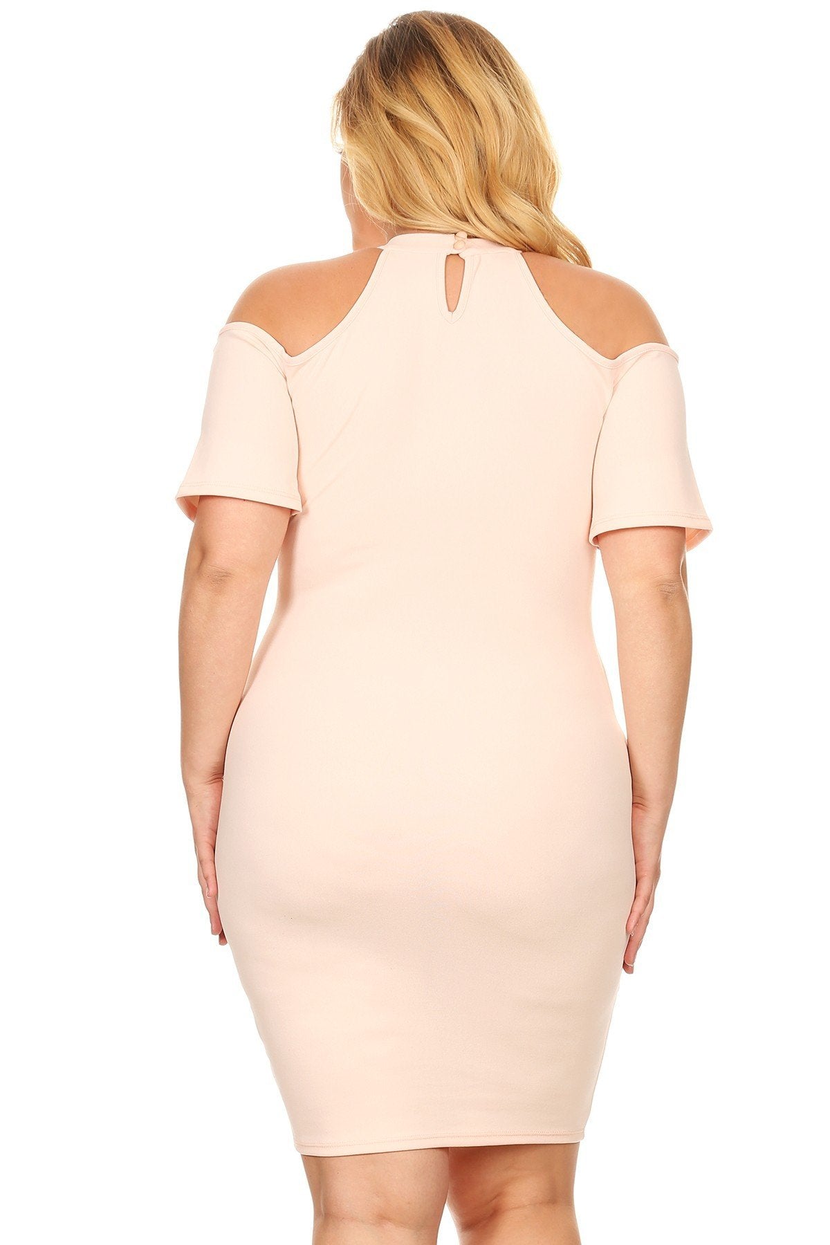 Plus Size Short Sleeves Cold Shoulder Mock Neck Cutout Keyhole Bodycon Dress
