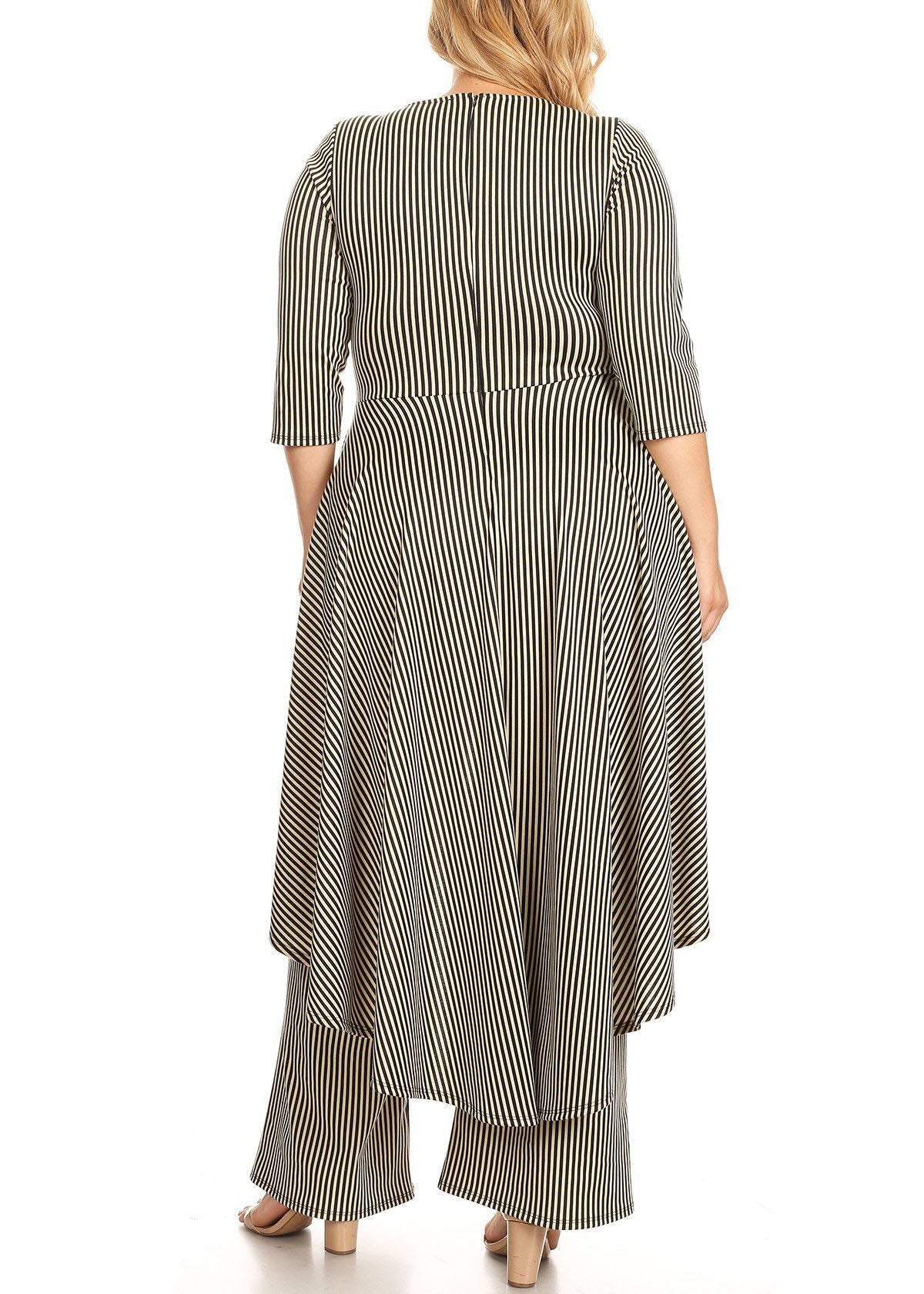 HI Curvy Plus Size Women Striped Hi- Low Peplum Top & Pants Set