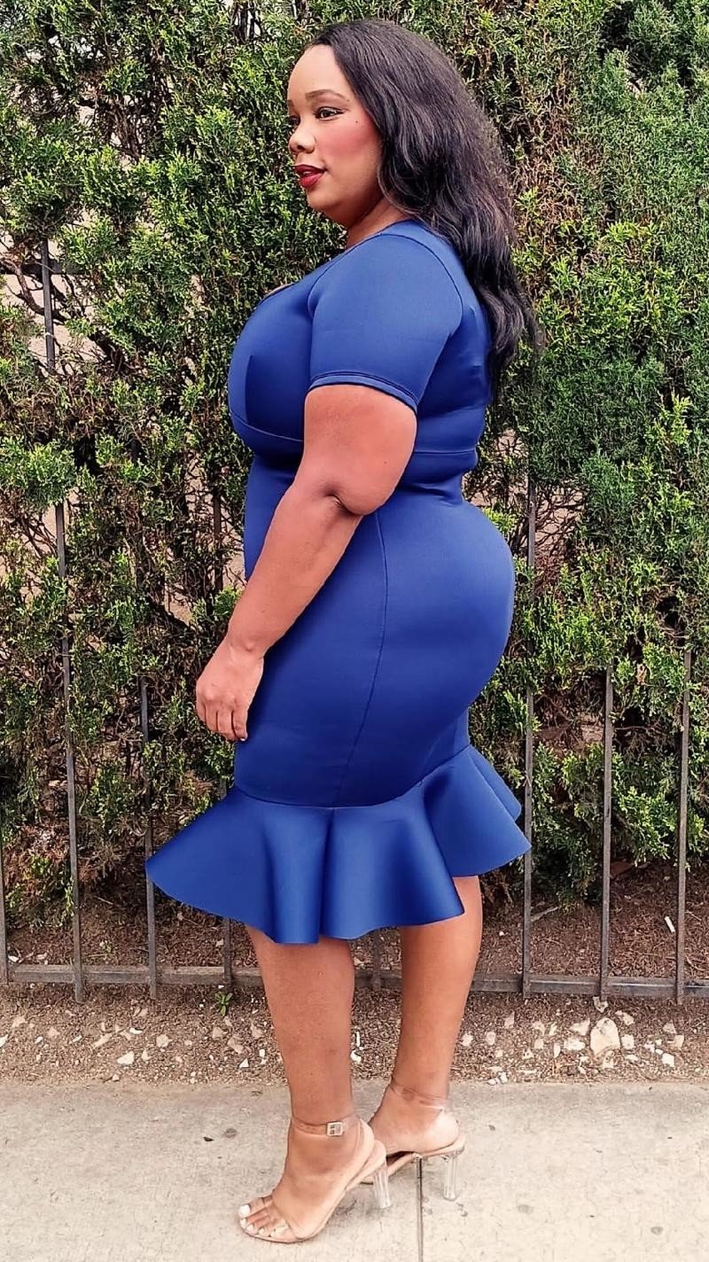 2904 Plus Size Sweetheart Neck Short Sleeves Mermaid Midi Dress