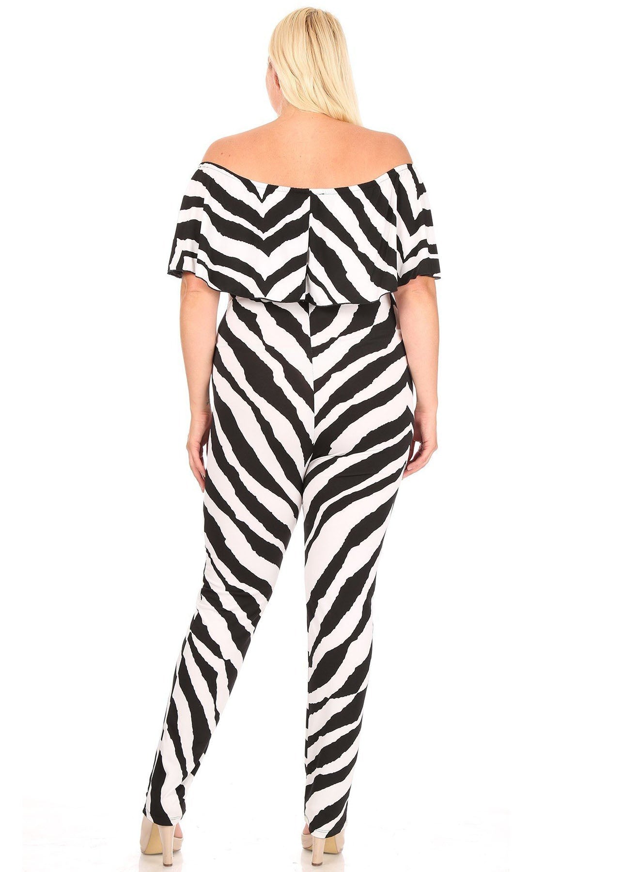 Hi Curvy Plus Size Women Animal print off shoulder jumpsuit Ruffle detail