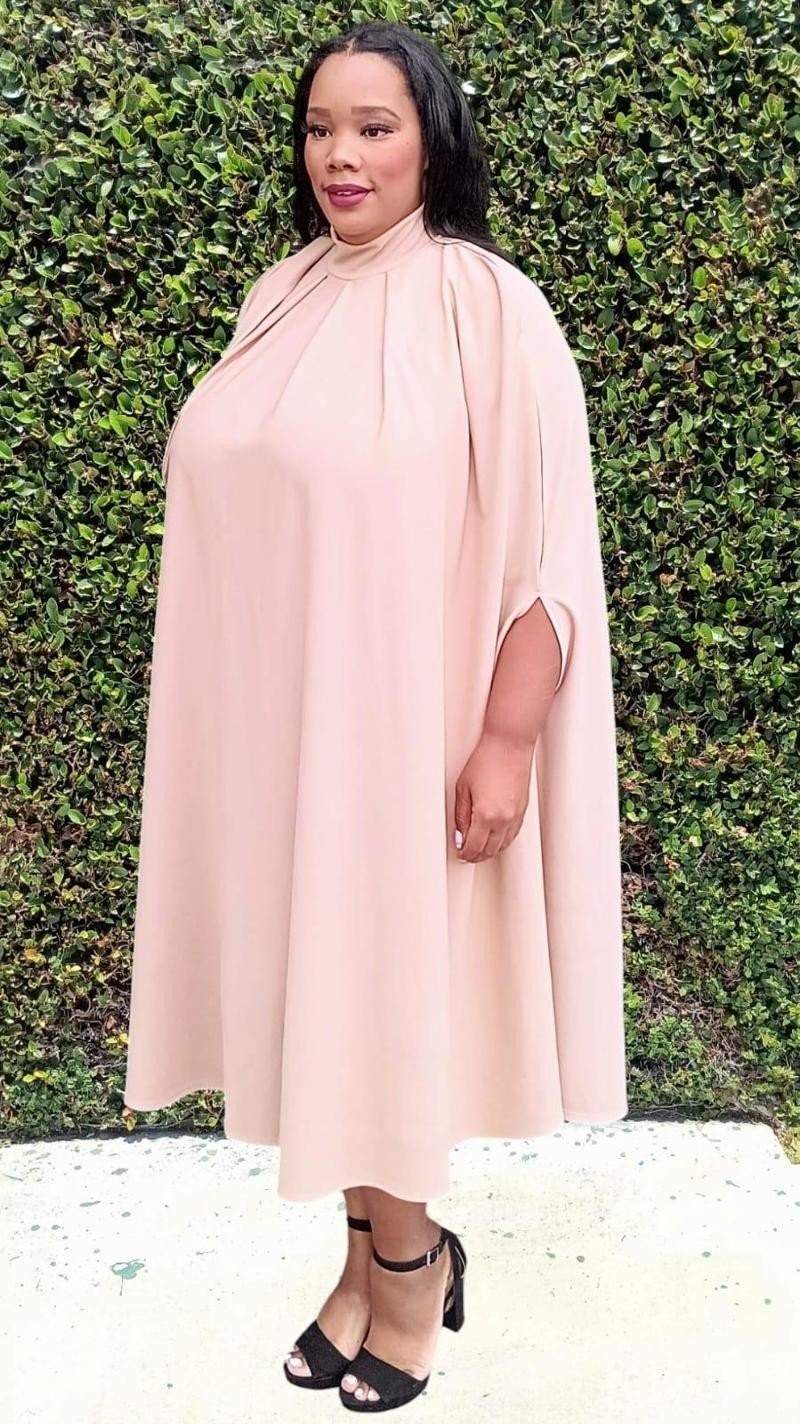 2837 Plus Mock Neck Cape Midi Dress