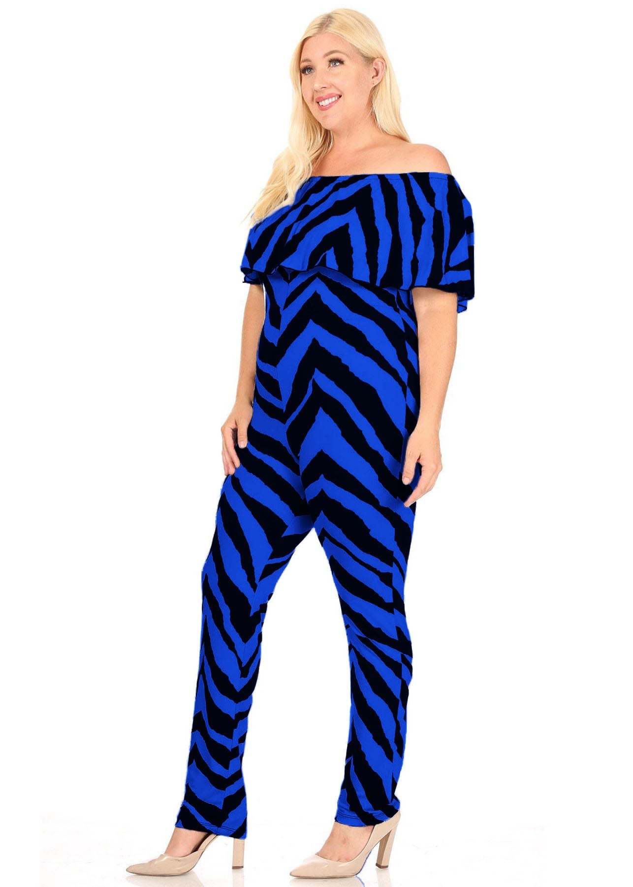 Hi Curvy Plus Size Women Animal print off shoulder jumpsuit Ruffle detail