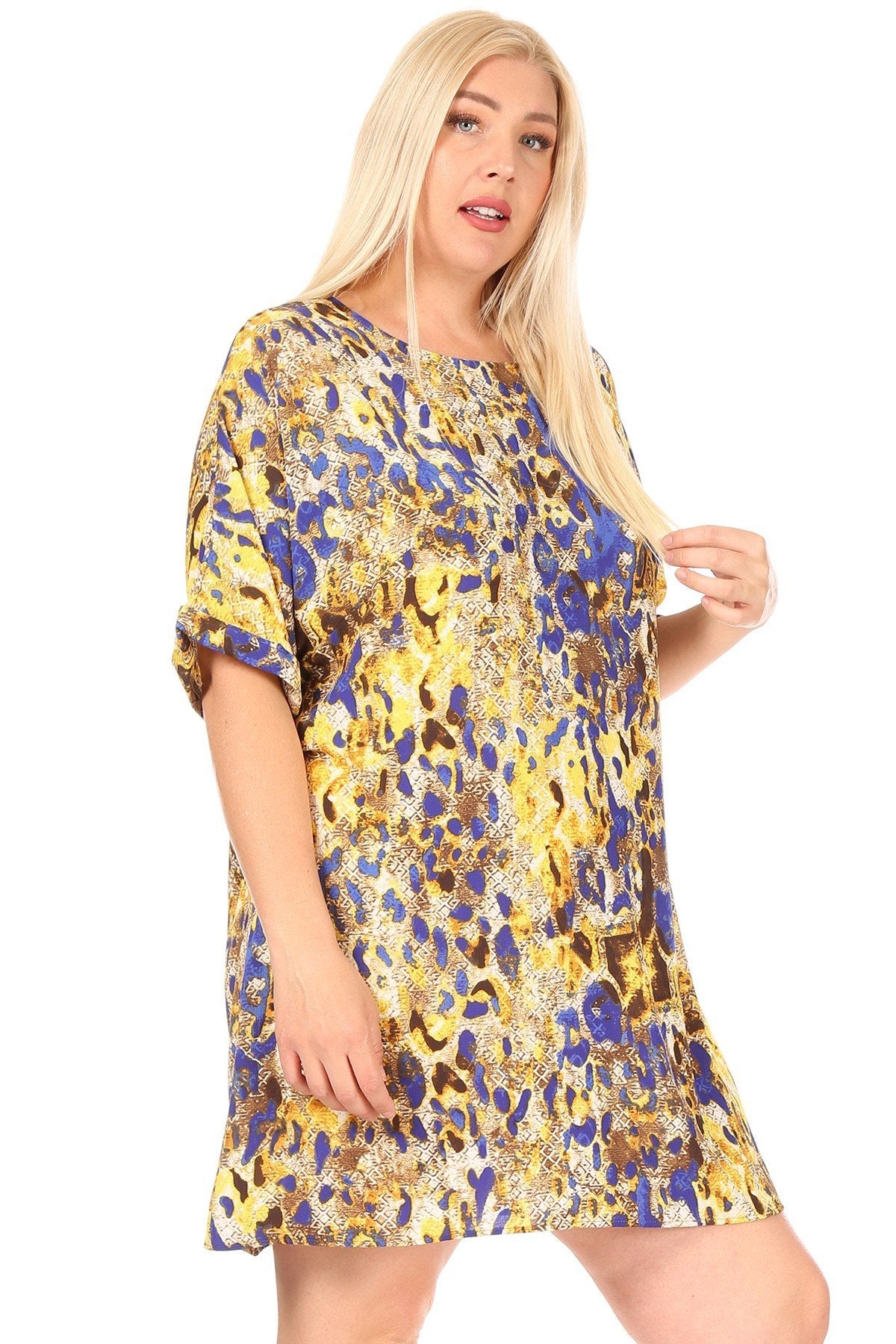 2655AN Plus Size Multi Color leopard Print Tee Shirt Mini Dress