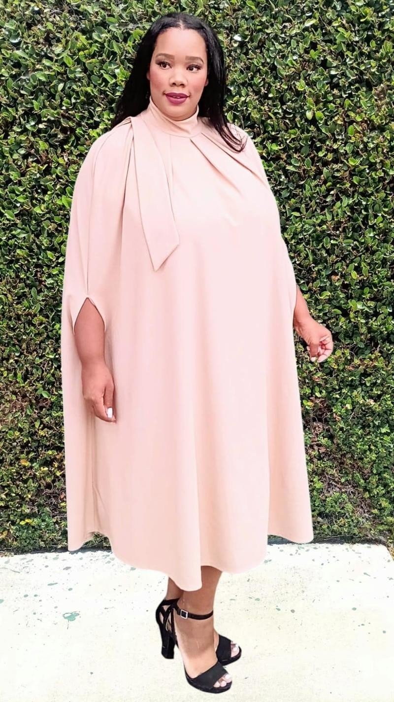 2837 Plus Mock Neck Cape Midi Dress