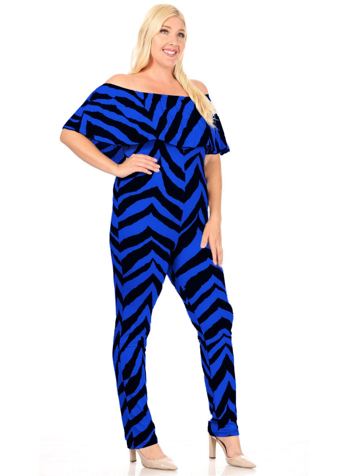 Hi Curvy Plus Size Women Animal print off shoulder jumpsuit Ruffle detail