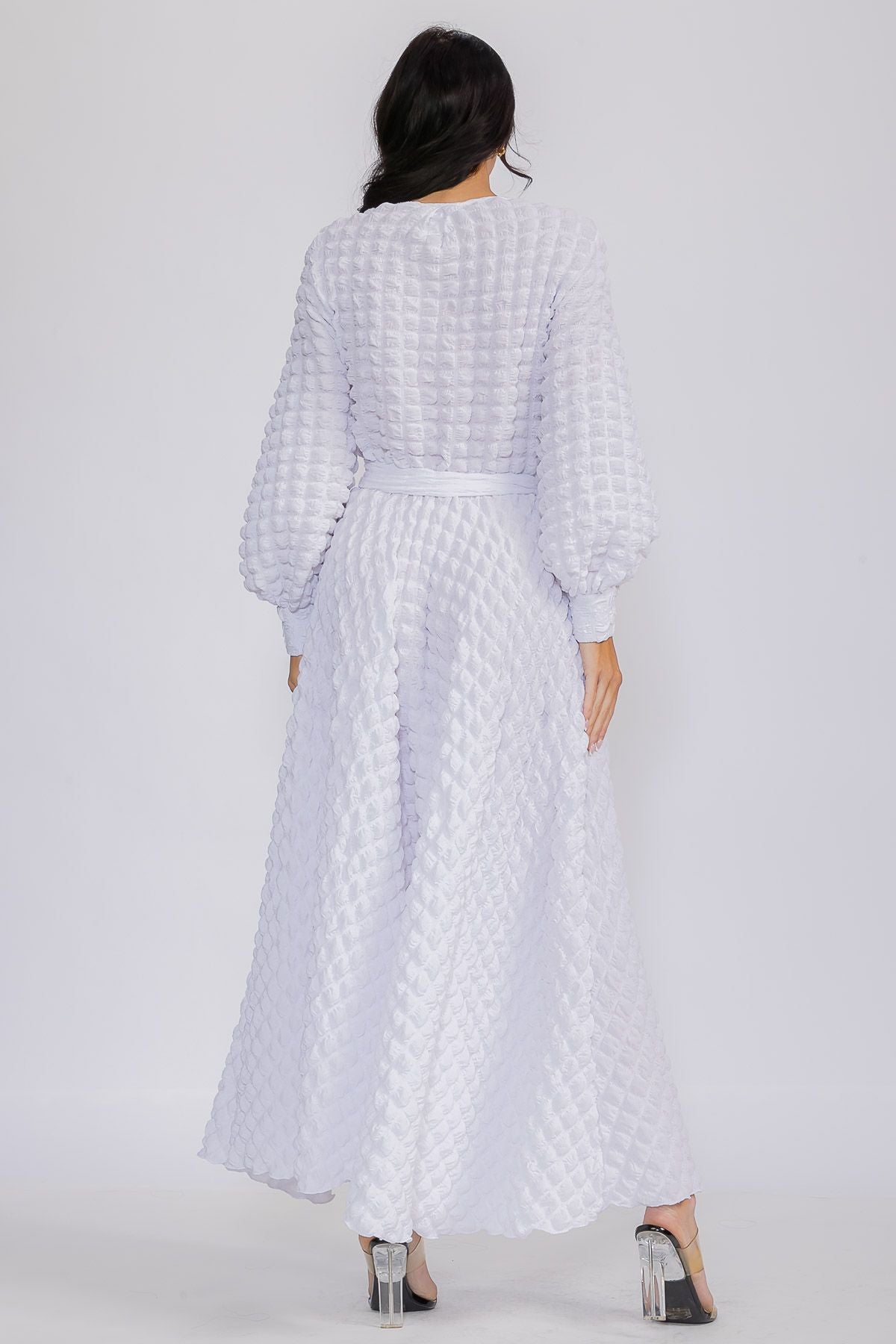 2951 PC Women Reg Size Buttons Cuffs Popcorn Fabric Maxi Flowy Belt