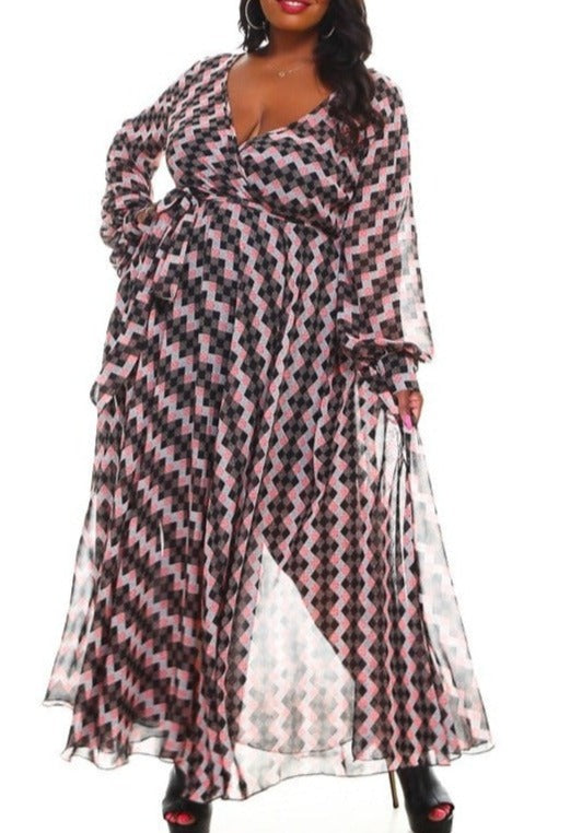Hi Curvy Plus Size Women Multi Print Wrap Maxi Dress Made In USA