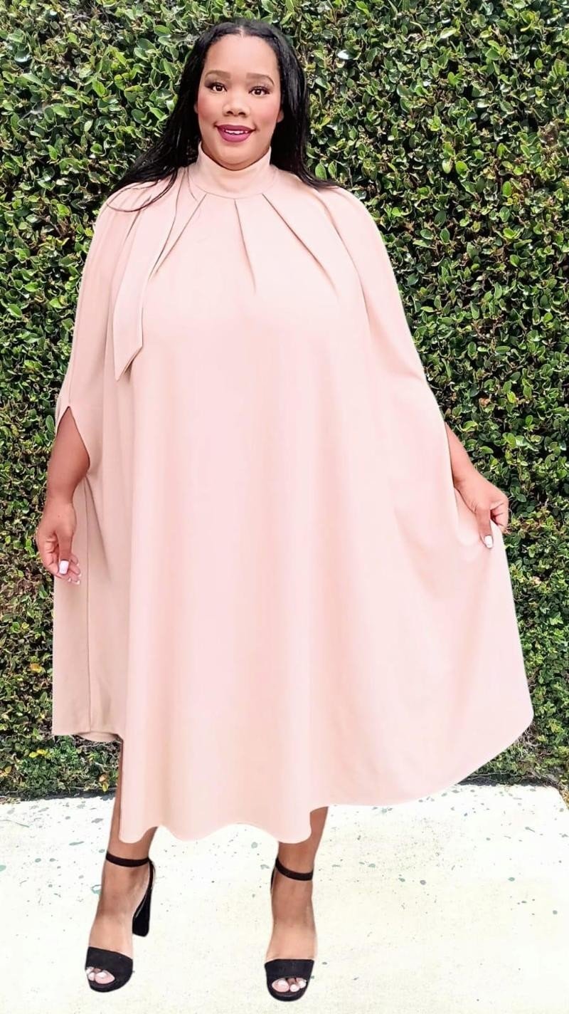 2837 Plus Mock Neck Cape Midi Dress