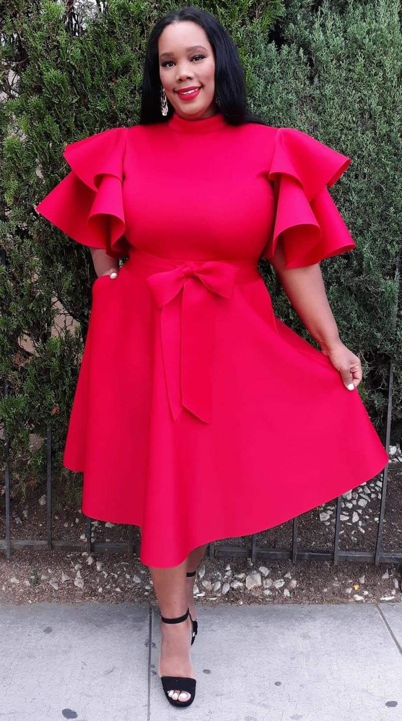 2862 Plus Size Extravagant Fit and Flare Midi Dress With Belt
