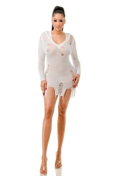 Women Chic Long Sleeves and See Through Bodycon mini Dress With Hoody