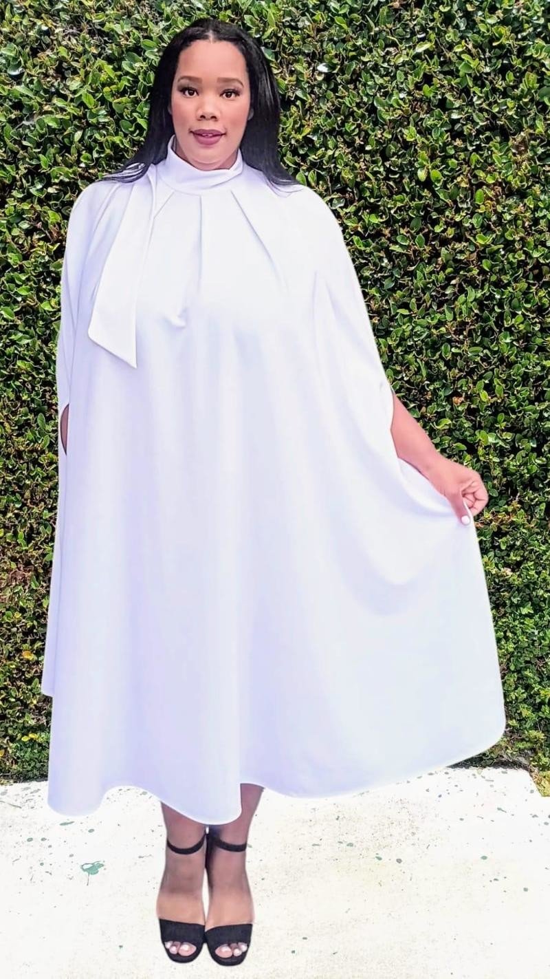 2837 Plus Mock Neck Cape Midi Dress
