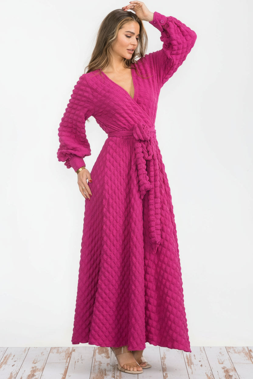 2951 PC Women Reg Size Buttons Cuffs Popcorn Fabric Maxi Flowy Belt