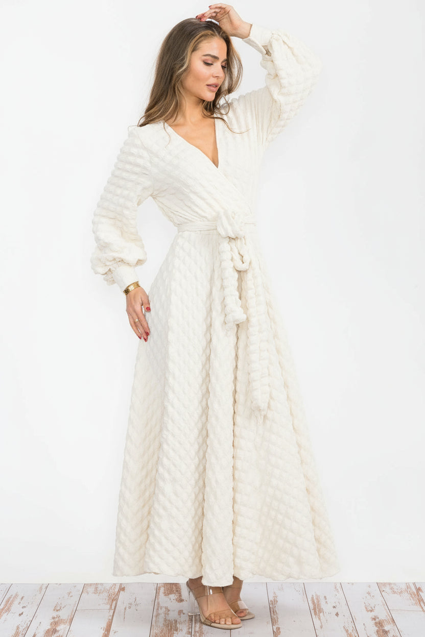 2951 PC Women Reg Size Buttons Cuffs Popcorn Fabric Maxi Flowy Belt