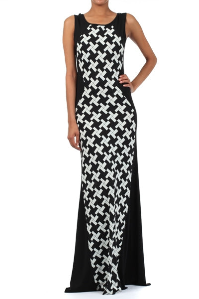 Women Duo-Tone dress with a Deep Round Neck Maxi Flare Dress