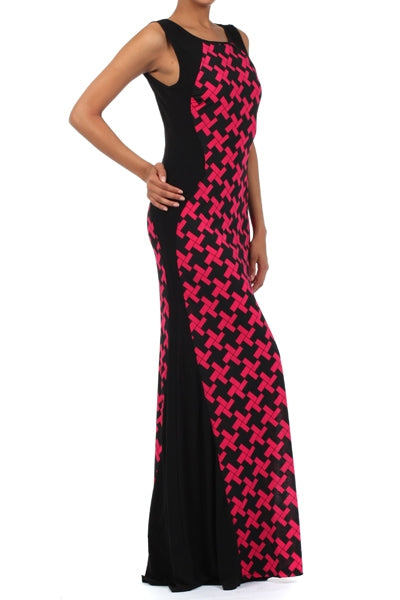 Women Duo-Tone dress with a Deep Round Neck Maxi Flare Dress