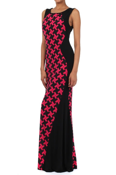 Women Duo-Tone dress with a Deep Round Neck Maxi Flare Dress