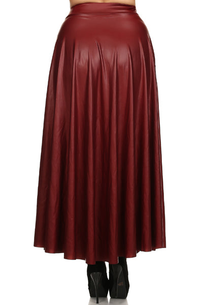 Women Faux leather, high waisted, full length, flared, skirt with pockets.