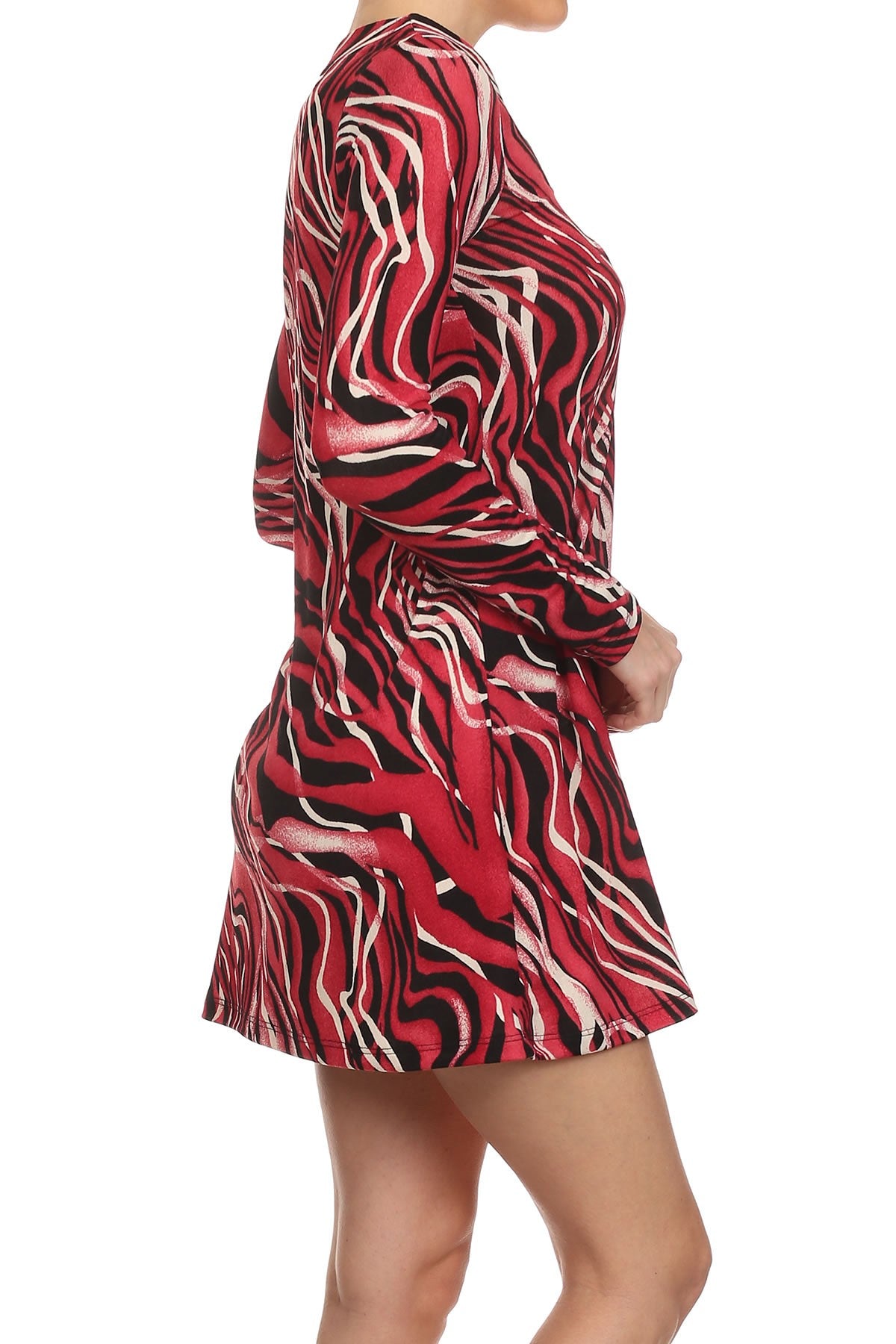 Women Abstract print Long Sleeves Scoop Neck Mini Dress