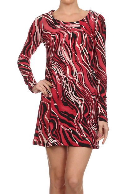 Women Abstract print Long Sleeves Scoop Neck Mini Dress