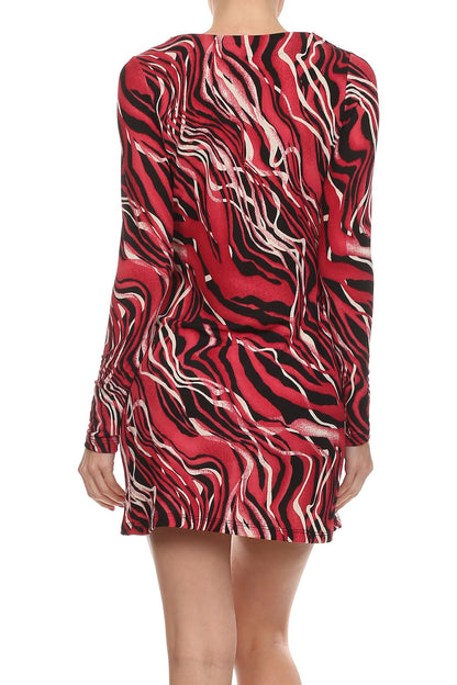 Women Abstract print Long Sleeves Scoop Neck Mini Dress