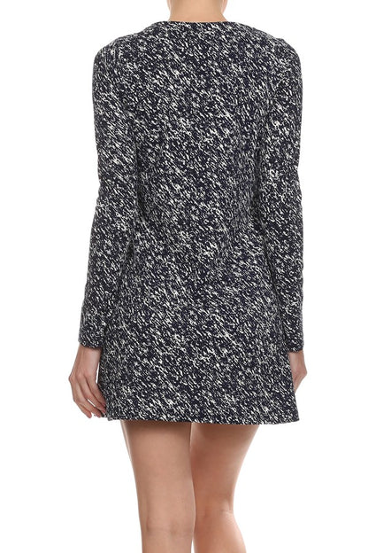 Women Long Sleeves Scoop Neck Burnout Print Mini Dress. LIVERPOOL