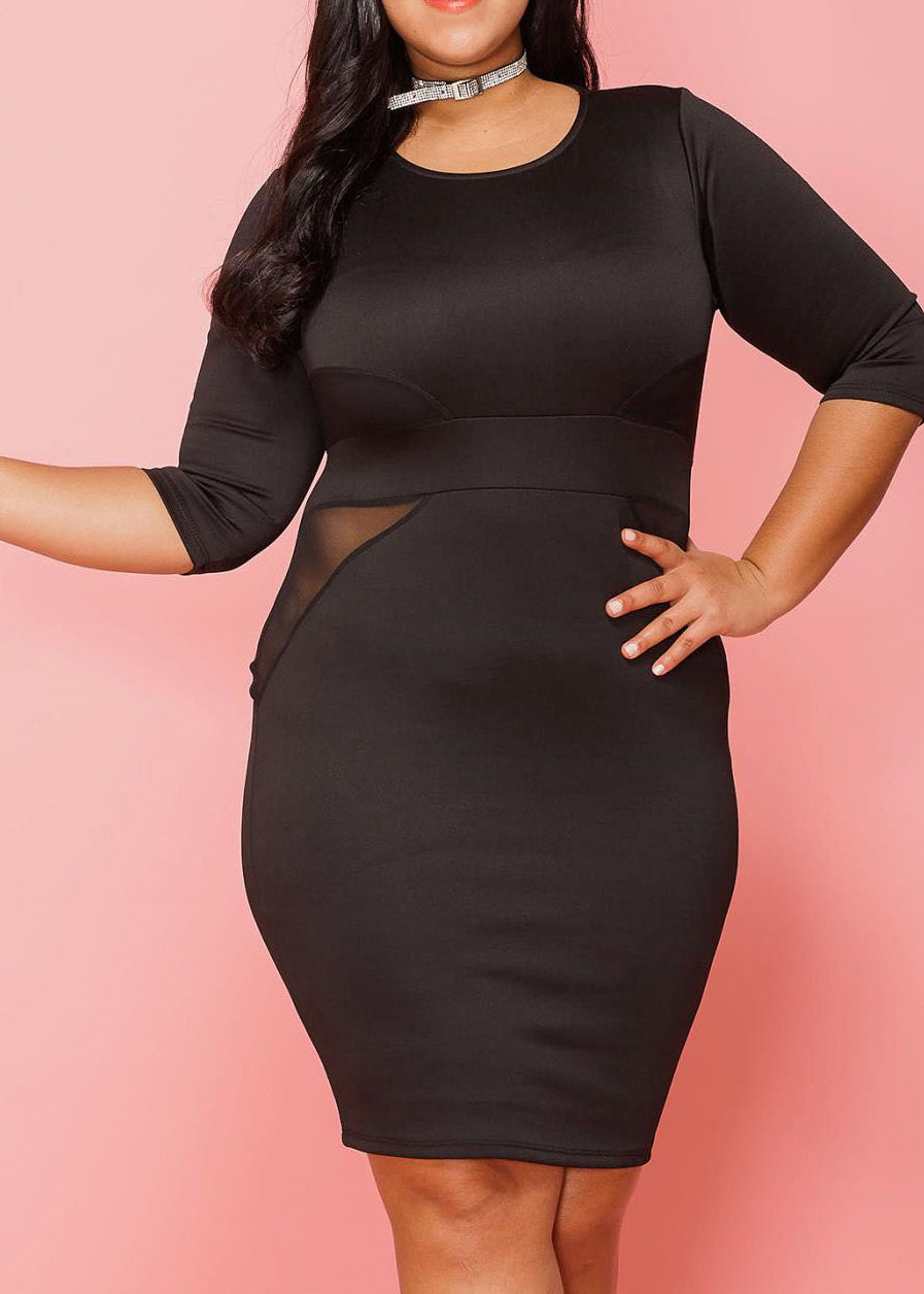 Plus Size Women Mesh Inset Bodycon Dress