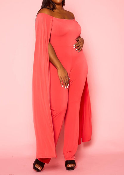 Hi Curvy Plus Size Women Off Shoulder Cape Sleeve Jumpsuit Made in USA