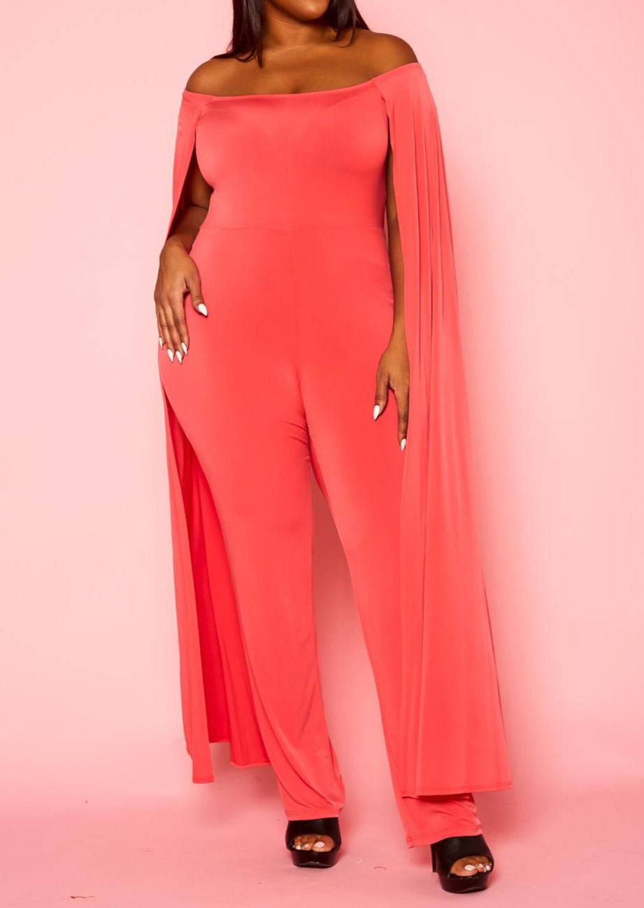 Hi Curvy Plus Size Women Off Shoulder Cape Sleeve Jumpsuit Made in USA