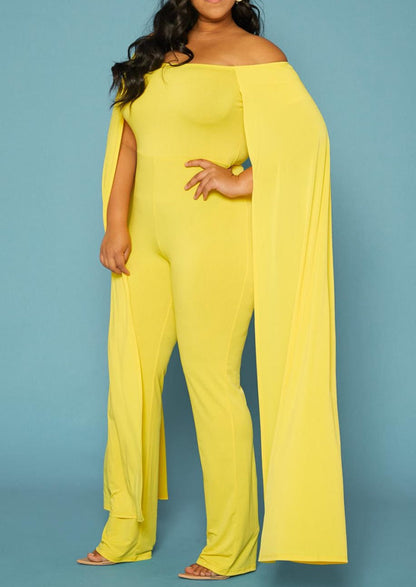 Hi Curvy Plus Size Women Off Shoulder Cape Sleeve Jumpsuit Made in USA