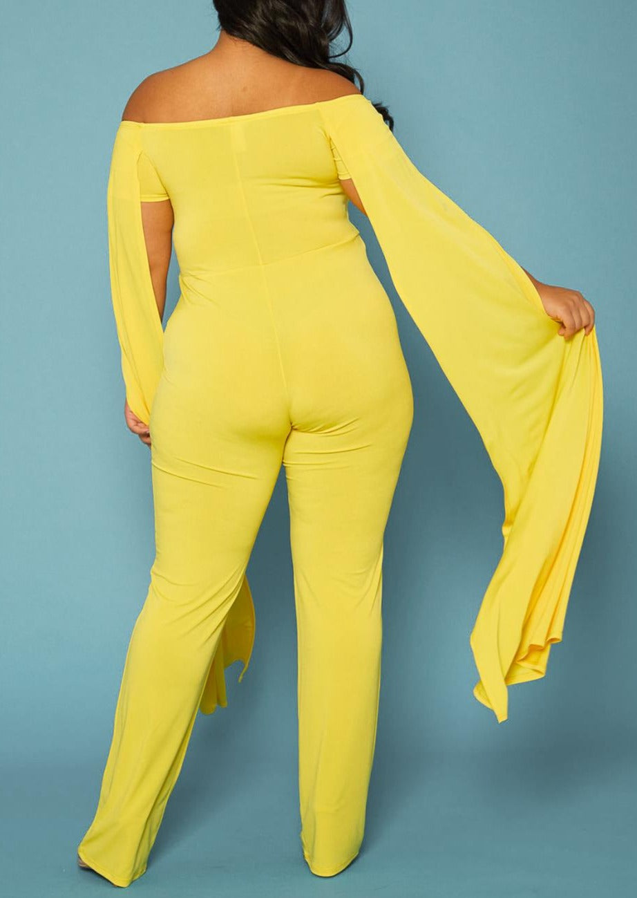 Hi Curvy Plus Size Women Off Shoulder Cape Sleeve Jumpsuit Made in USA