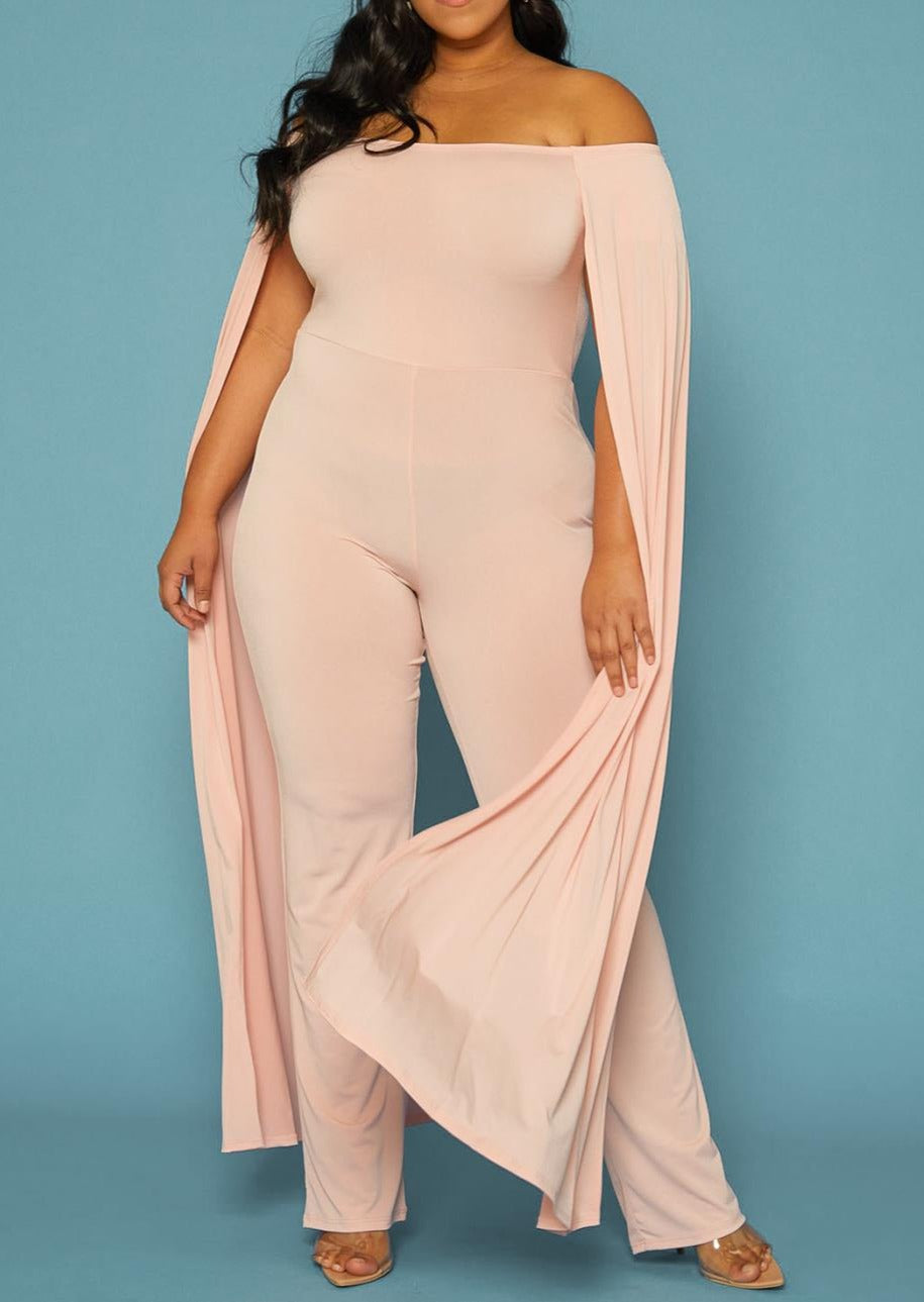 Hi Curvy Plus Size Women Off Shoulder Cape Sleeve Jumpsuit Made in USA